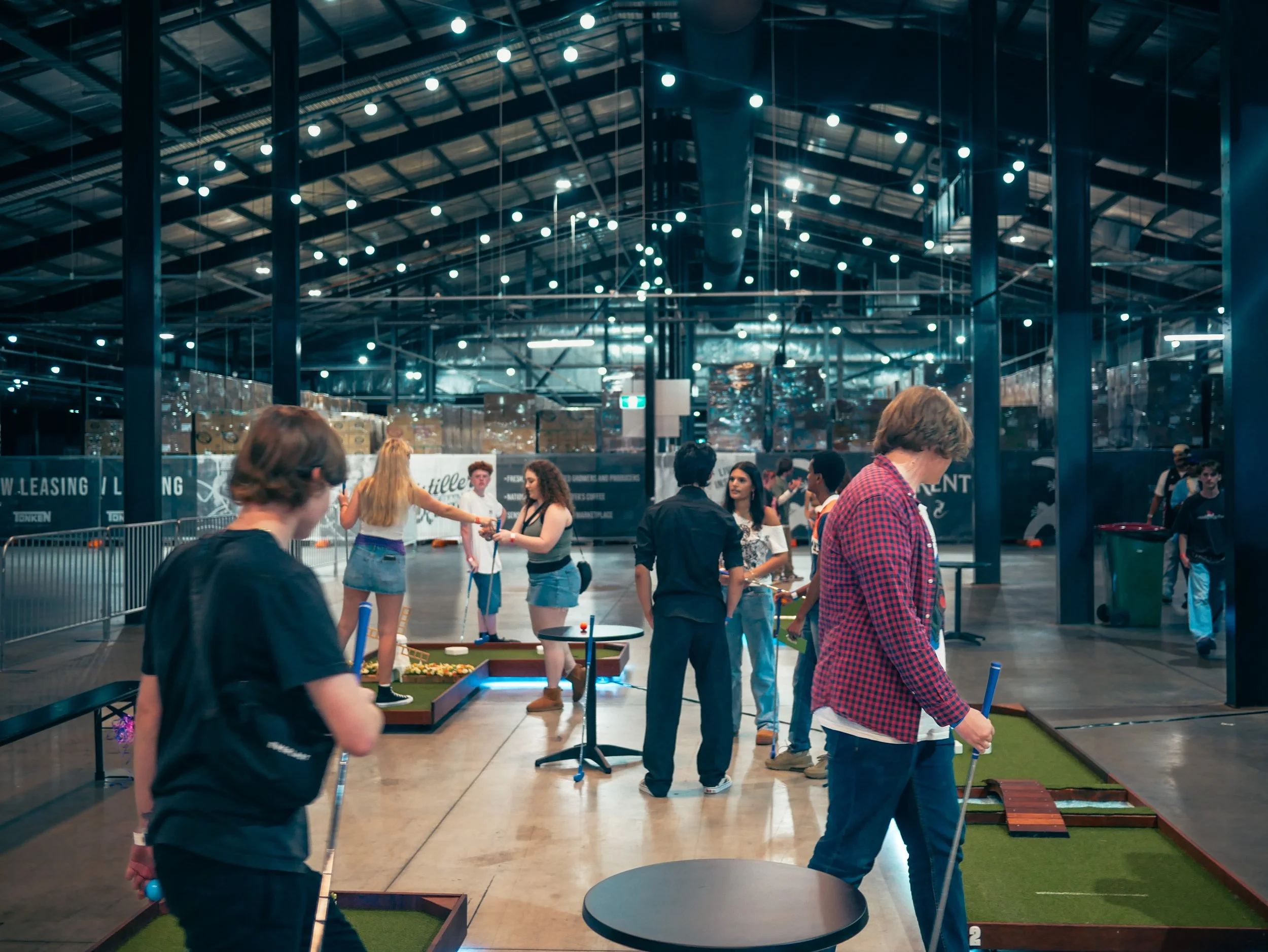 Mobile mini-golf course set up at a corporate event venue in Brisbane